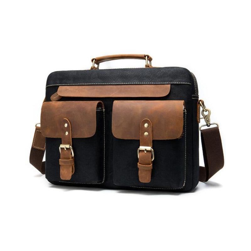 besace bandoulière toile et cuir vintage multifonction